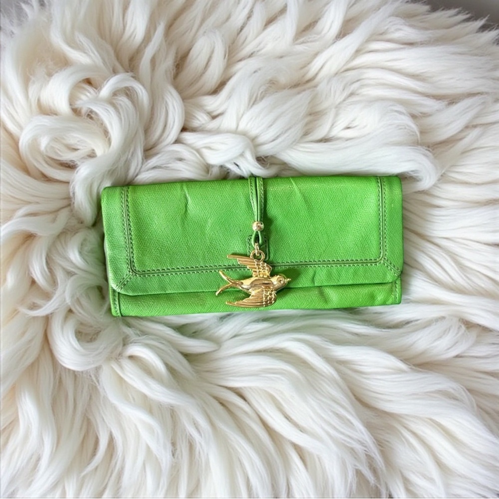 Vintage Juicy Couture Leni Bird Clutch Green with Gold Bird RARE